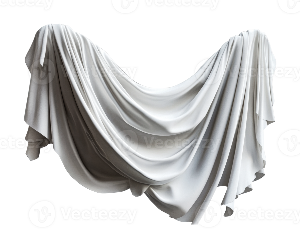 Elegant draped white fabric with flowing folds and realistic texture, cut out png
