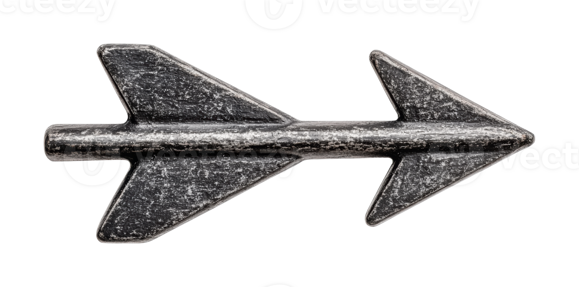 Metallic rustic arrow with patina finish pointing right, cut out png