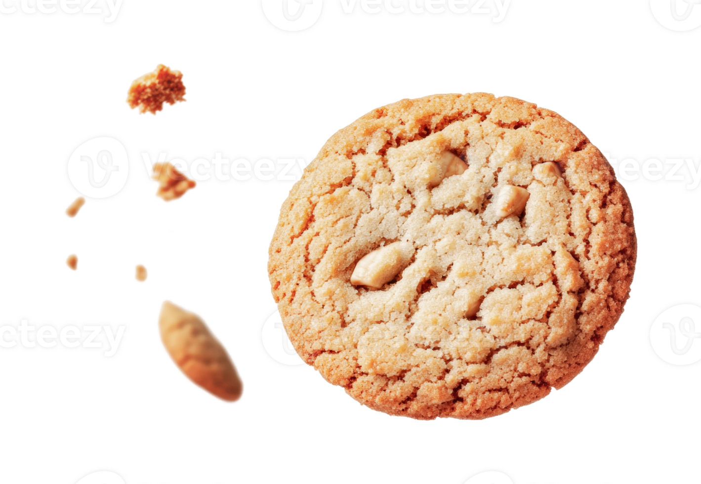 Close-up of peanut cookie with crumbs isolated, cut out png