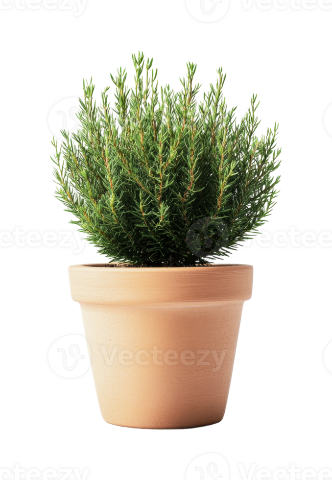 Green rosemary plant in clay pot, cut out png