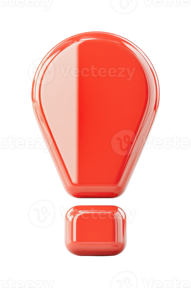 Red exclamation mark icon with glossy finish, cut out png