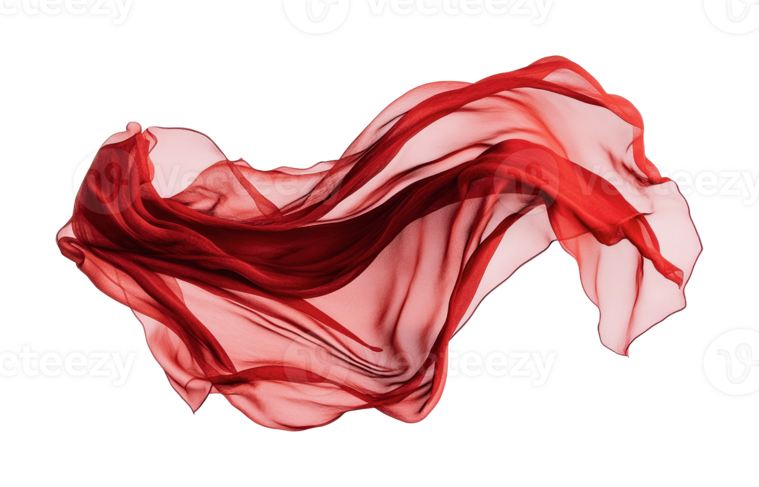 Flowing red fabric captures elegance and movement in mid-air, cut out png