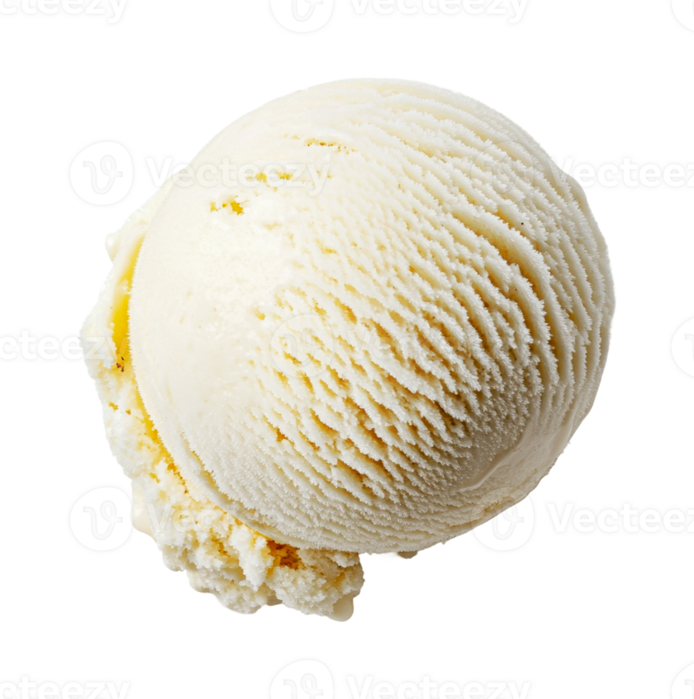 Close-up of vanilla ice cream scoop, cut out png
