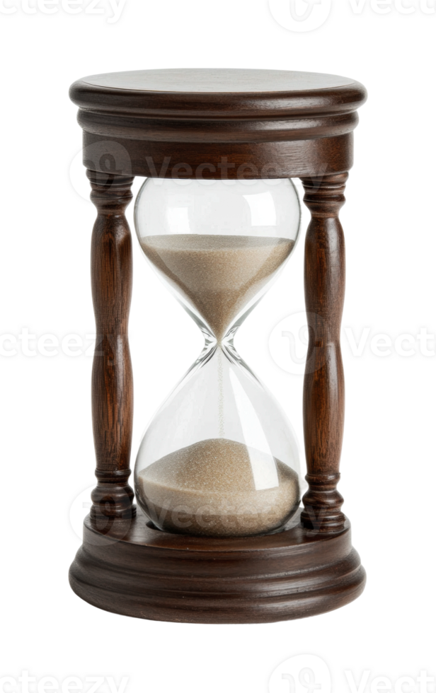 Wooden hourglass with flowing sand, cut out png