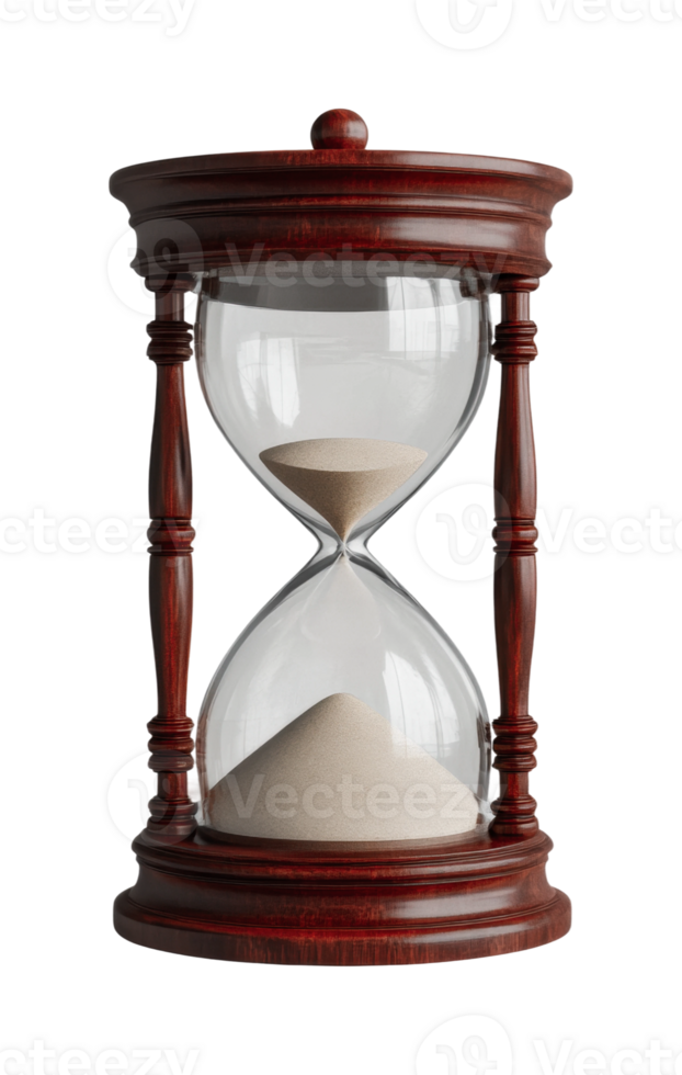 Classic wooden hourglass with flowing sand, cut out png