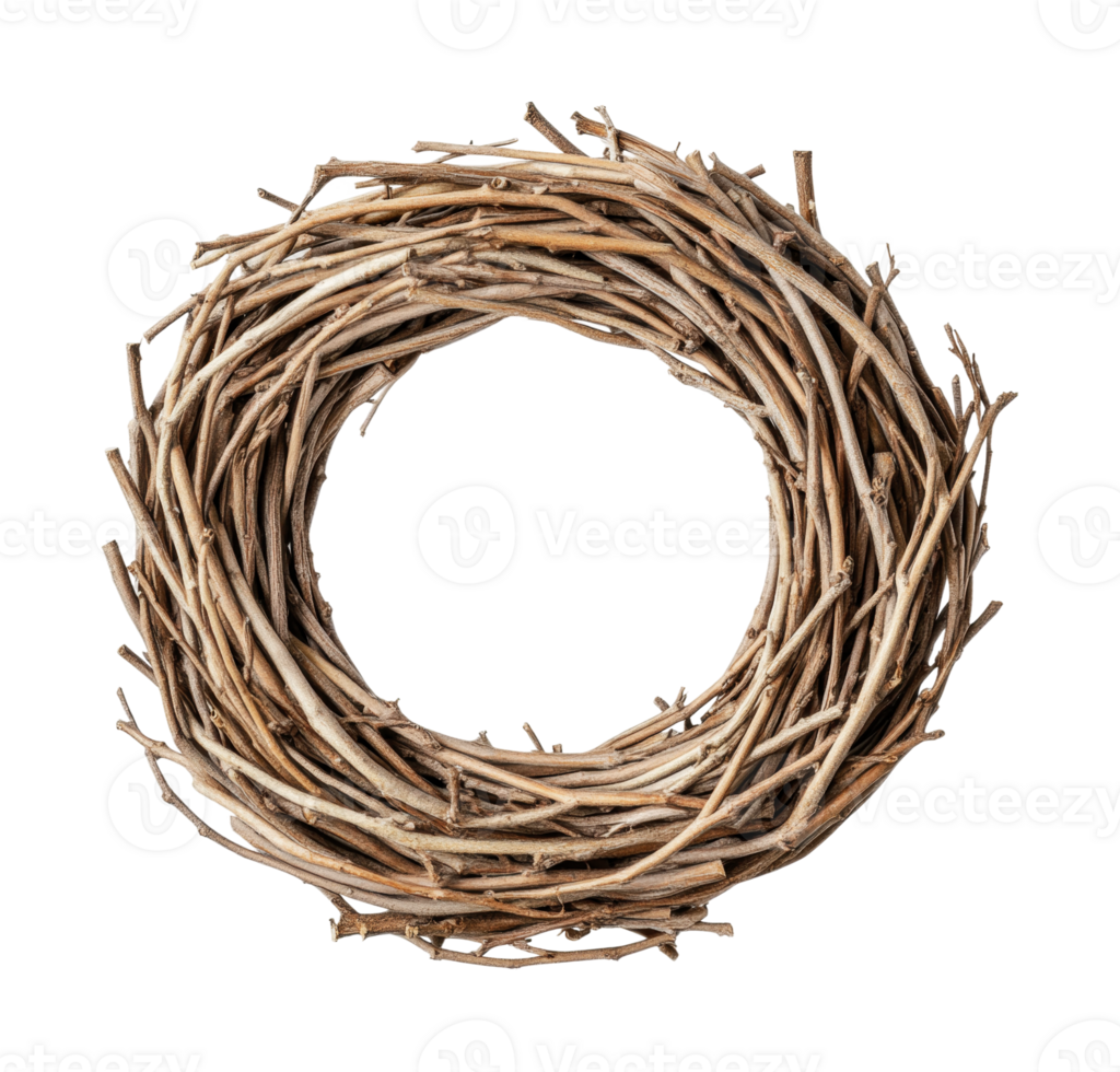 Circular twig wreath structure, cut out png