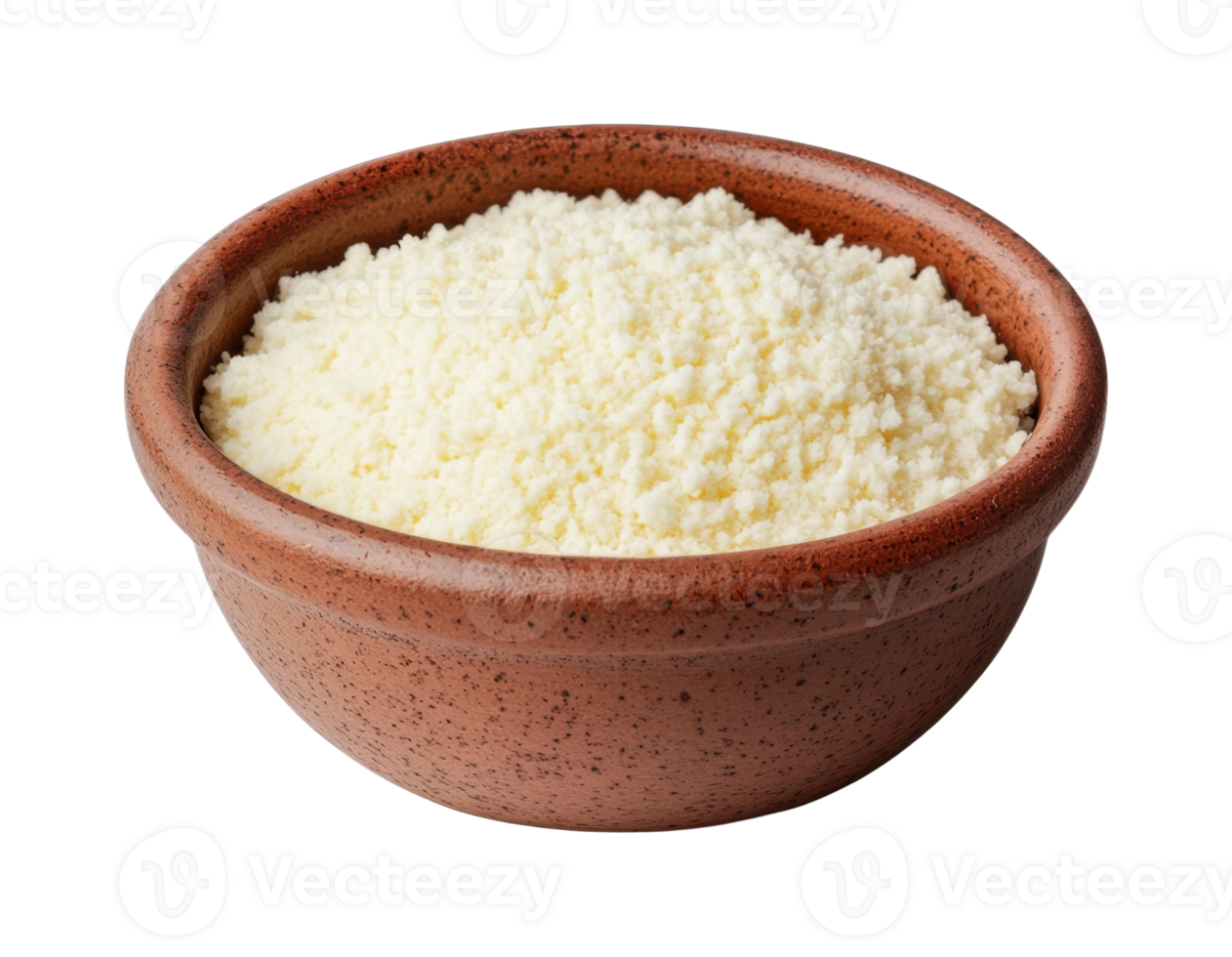 Ceramic bowl of grated parmesan cheese, cut out png