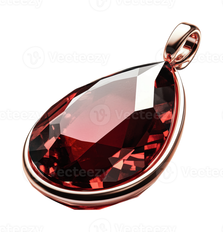 Elegant teardrop garnet pendant with rose gold setting, cut out png