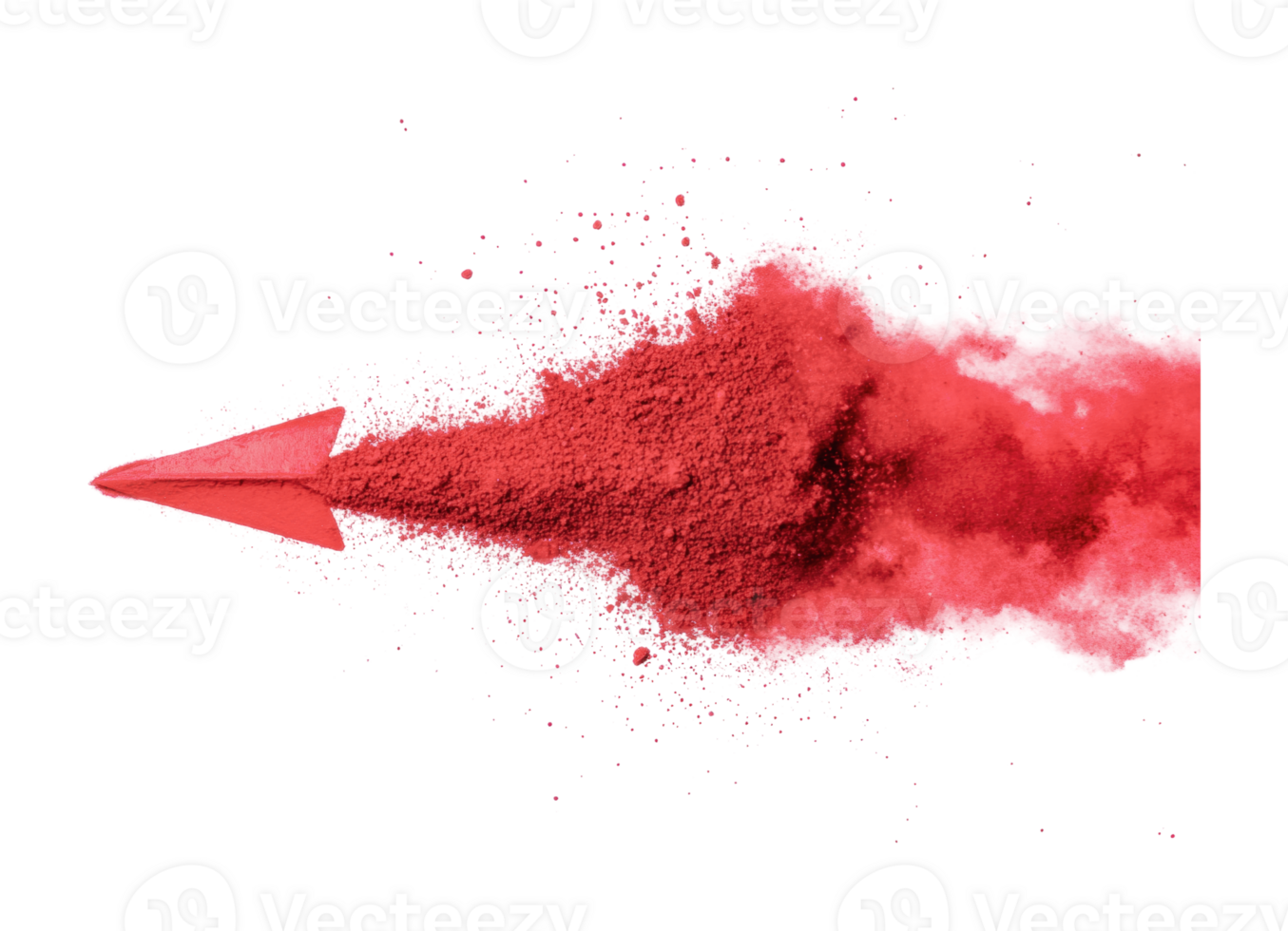 Red powder explosion captured in mid-air creating dynamic cloudburst, cut out png