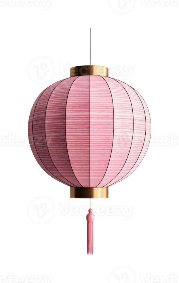 Traditional pink chinese lantern with tassel and gold accents, cut out png