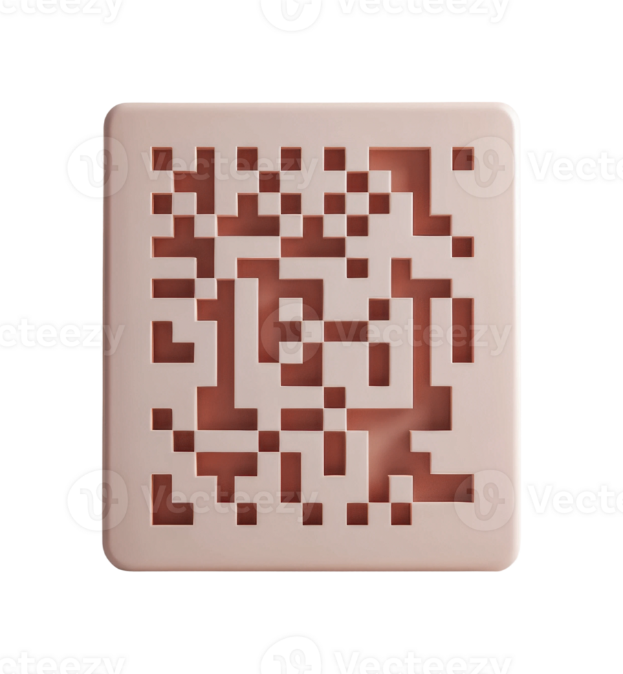 Abstract qr code design in beige square with unique cutout pattern, cut out png