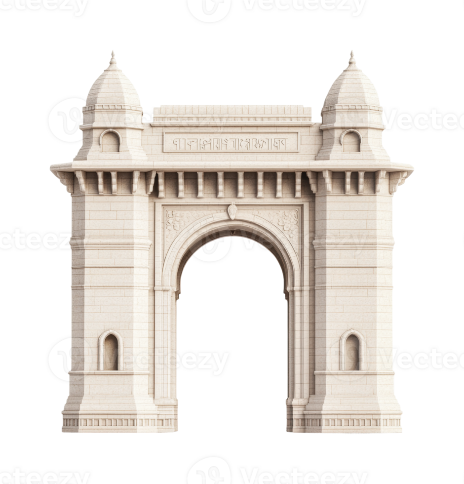 Gateway of india monument architecture with detailed stone structure, cut out png