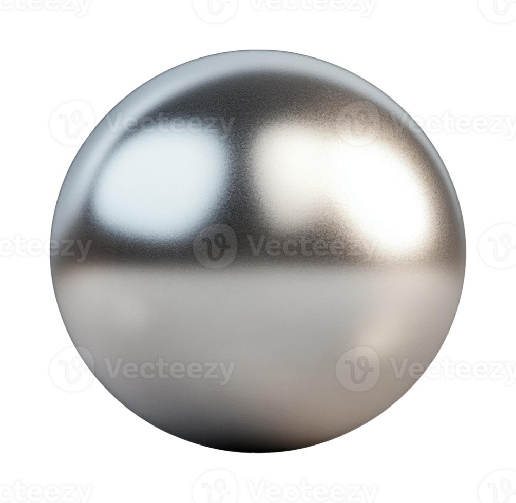 Shiny metallic sphere with reflective surface and soft light reflections, cut out png