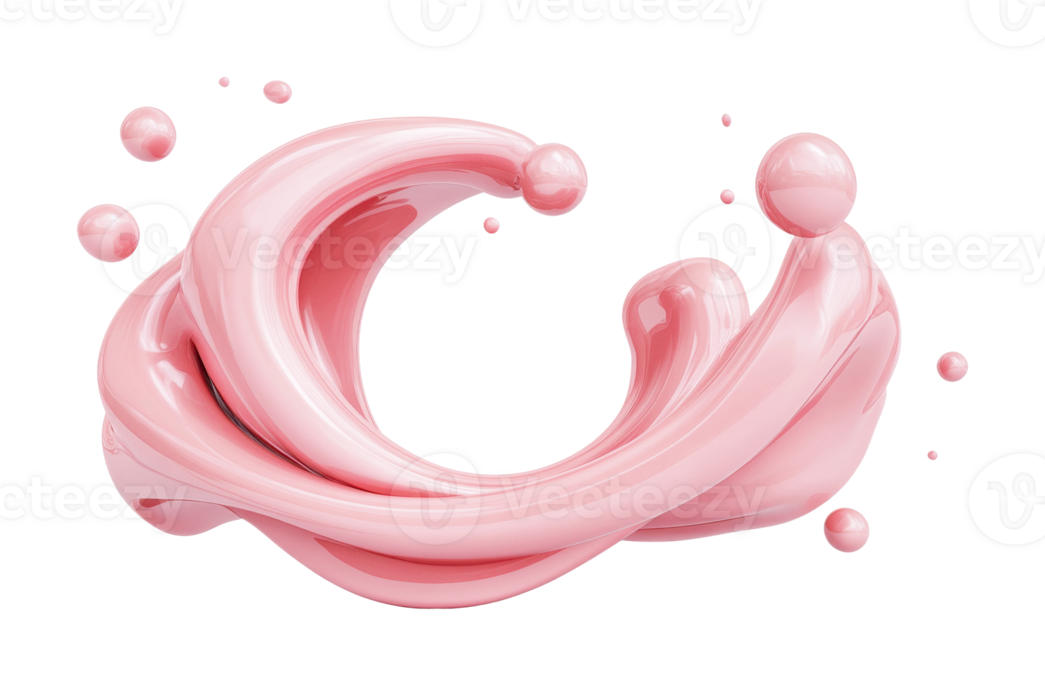 Flowing pink liquid swirl with floating glossy spheres, cut out png