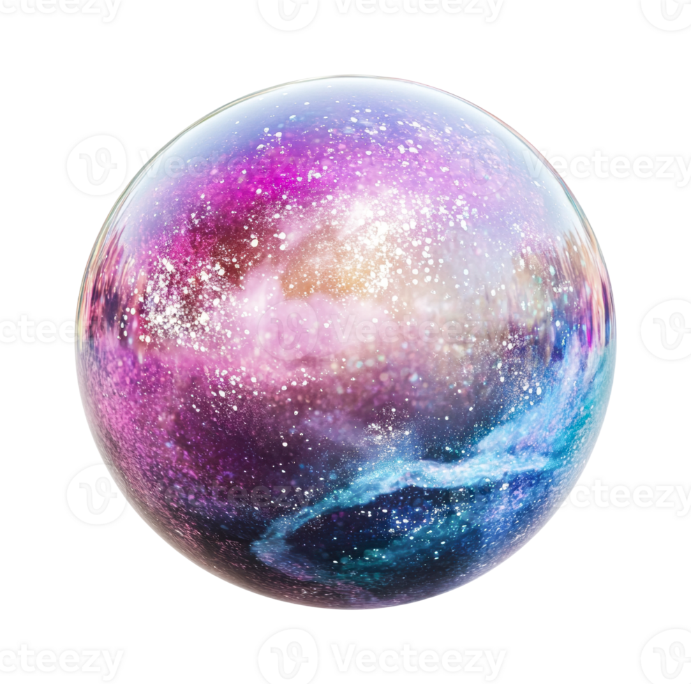 Glittering cosmic orb with vibrant galaxy colors and sparkling stars, cut out png