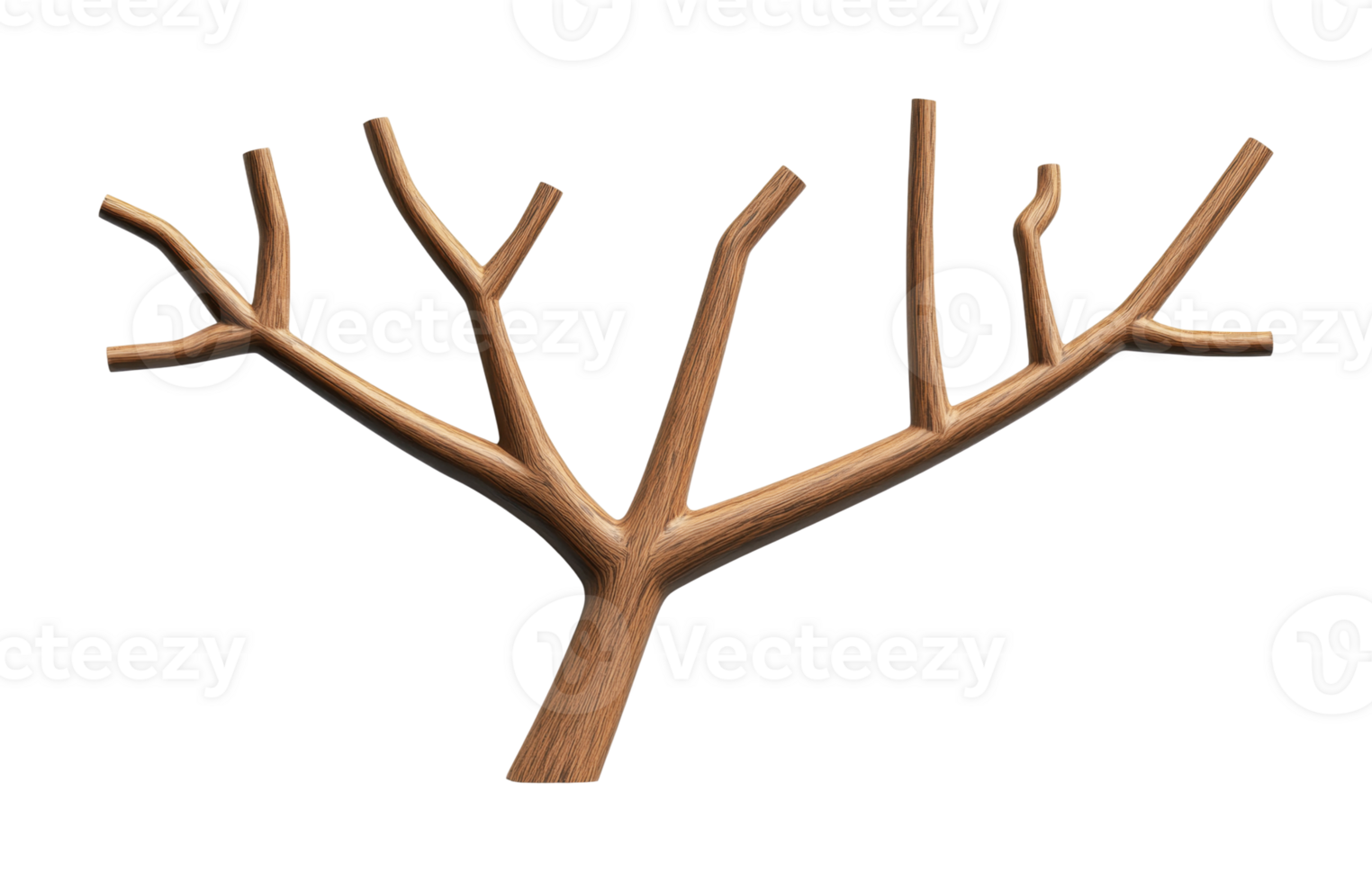 Minimalist wooden branch design with symmetrical branches, cut out png