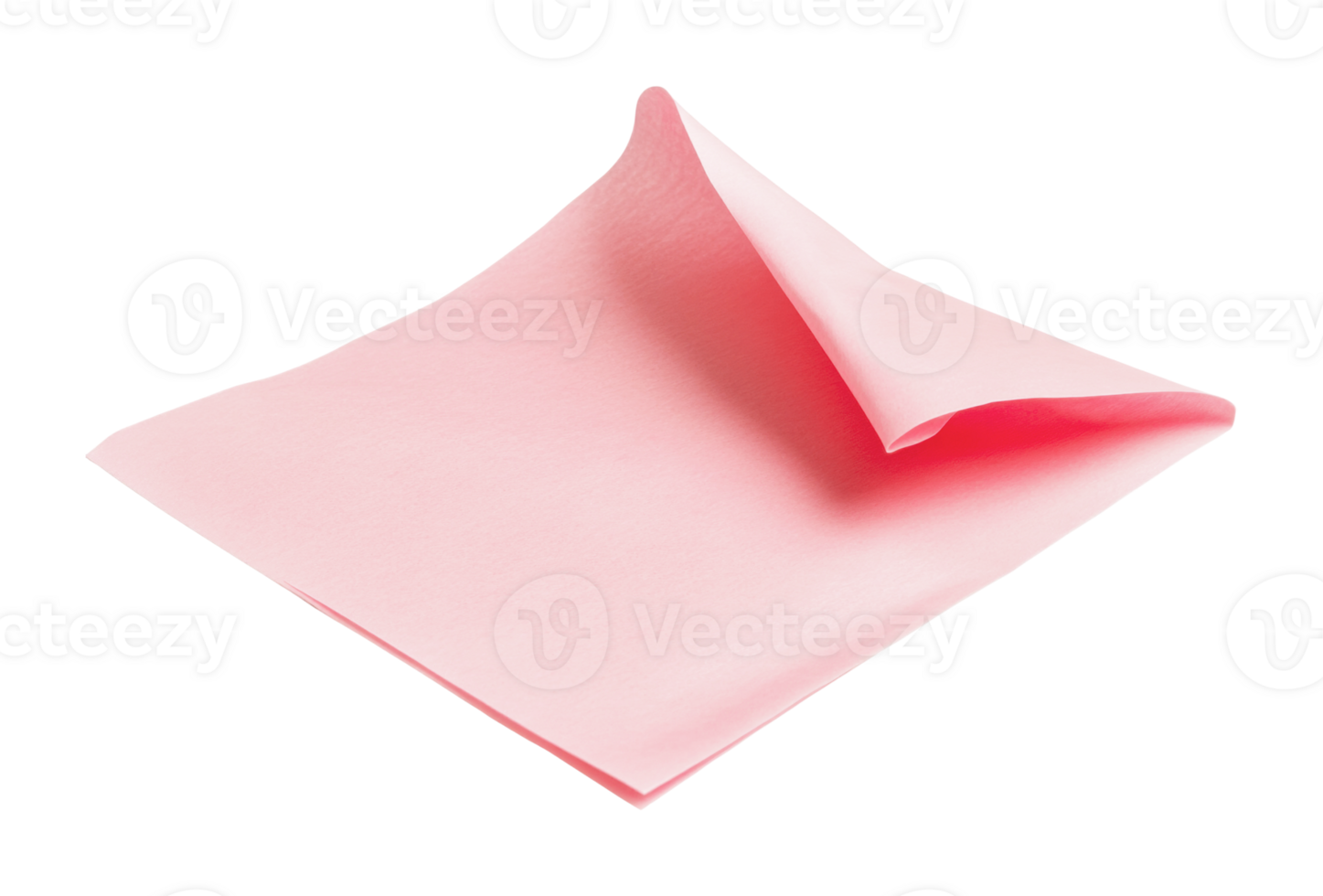 Pink origami paper square with folded corner on white background png