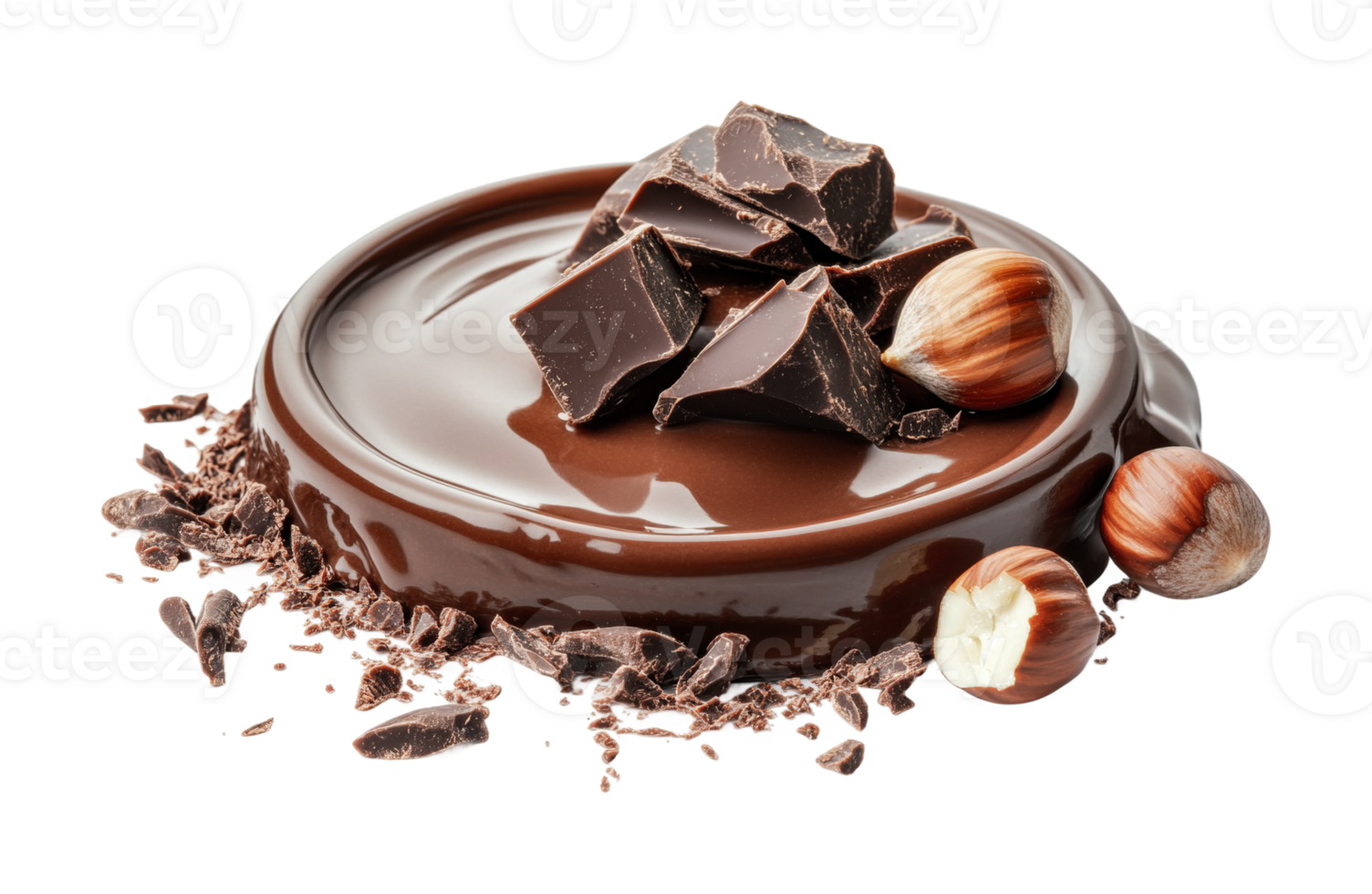 Smooth chocolate sauce with chunks and hazelnuts png