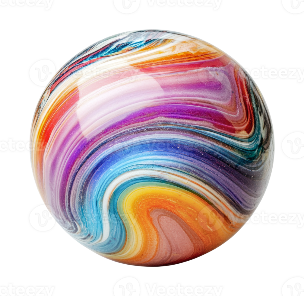 Colorful swirled marble with vibrant patterns on black background png