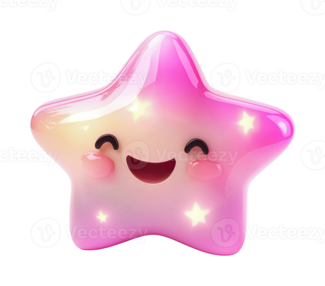 Cute smiling pink star with glowing cheeks and happy expression png