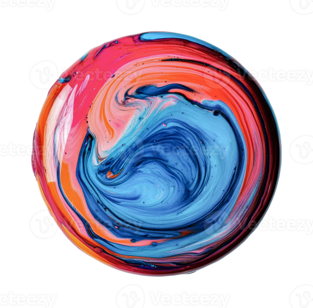 Vibrant swirling colors on circular canvas with dynamic abstract patterns png
