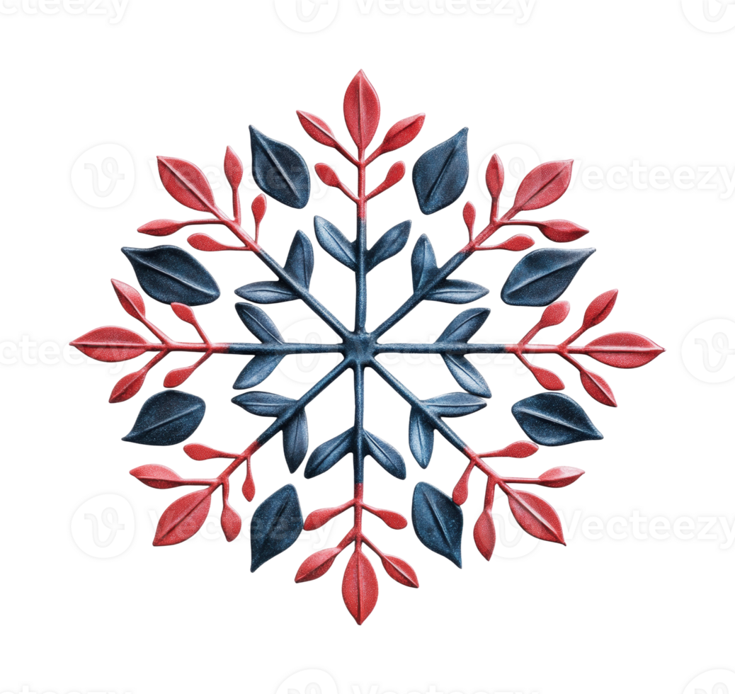 Symmetrical leaf pattern in red and blue on black background png