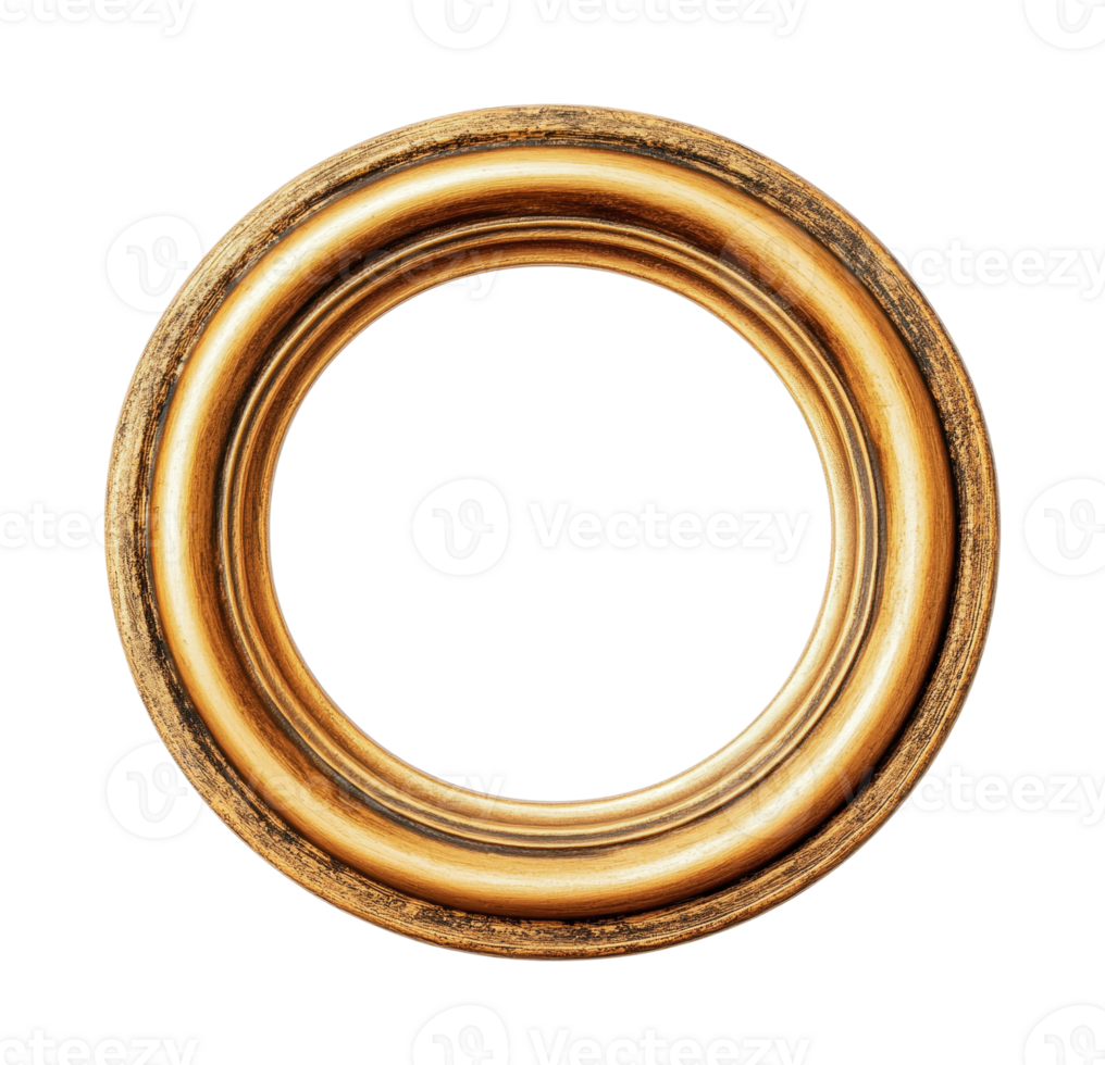 Classic round gold frame with ornate design on black background png