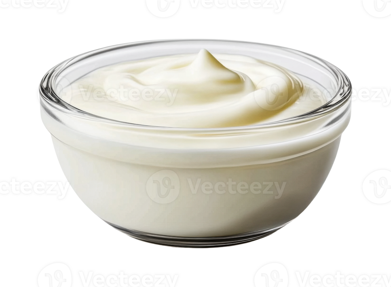 Glass bowl filled with creamy yogurt on black background png