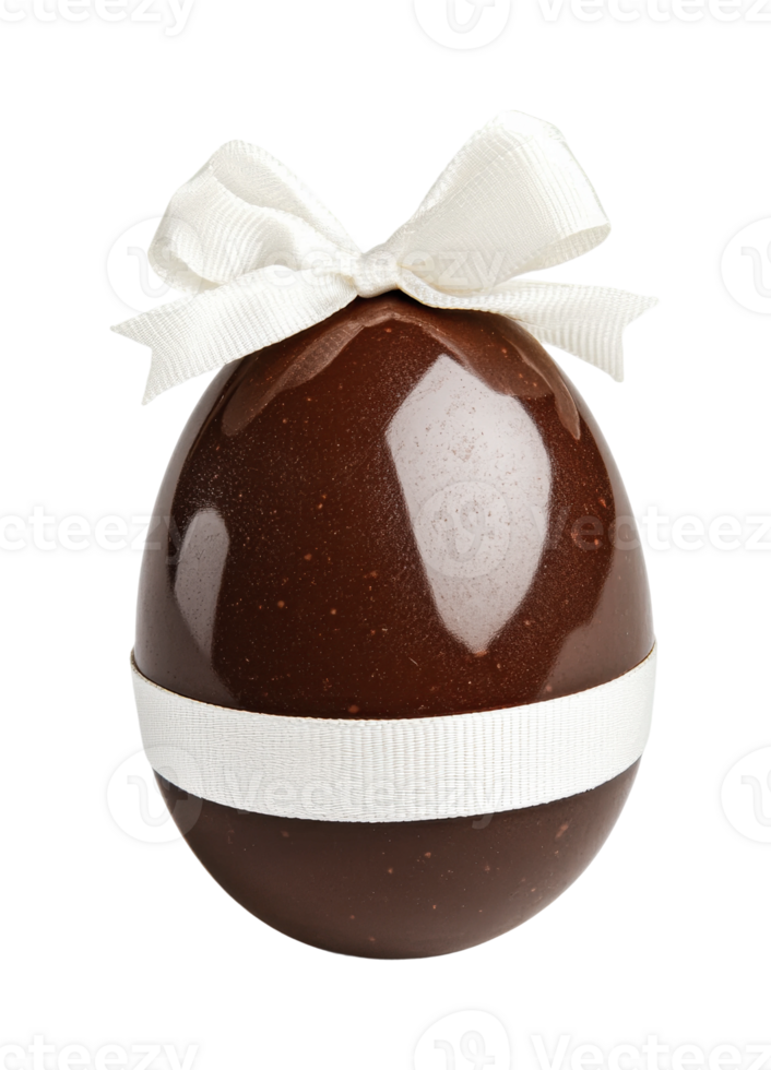 Dark chocolate egg with white ribbon png