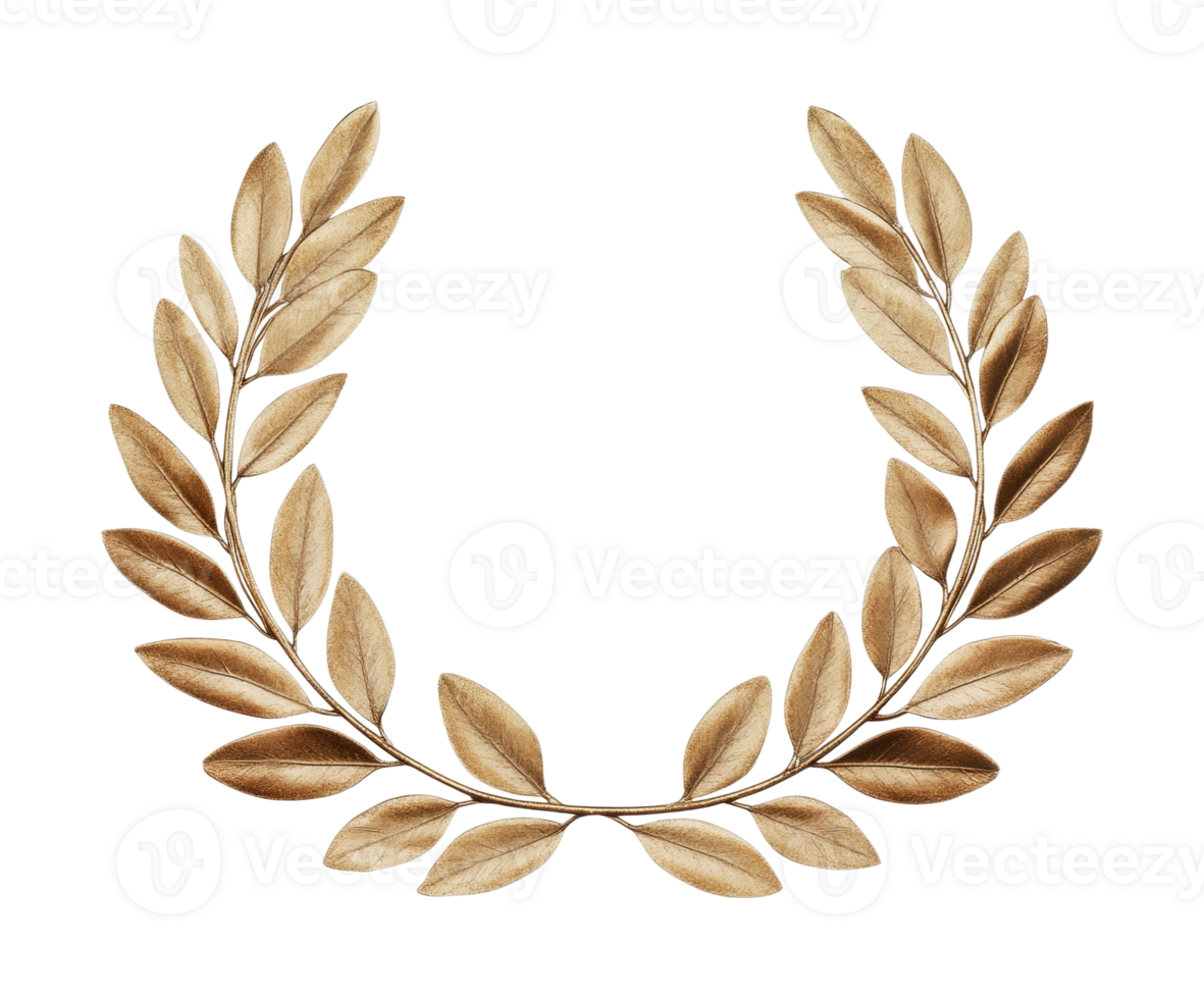 Golden laurel wreath with detailed leaves in a classic u-shape design on black png