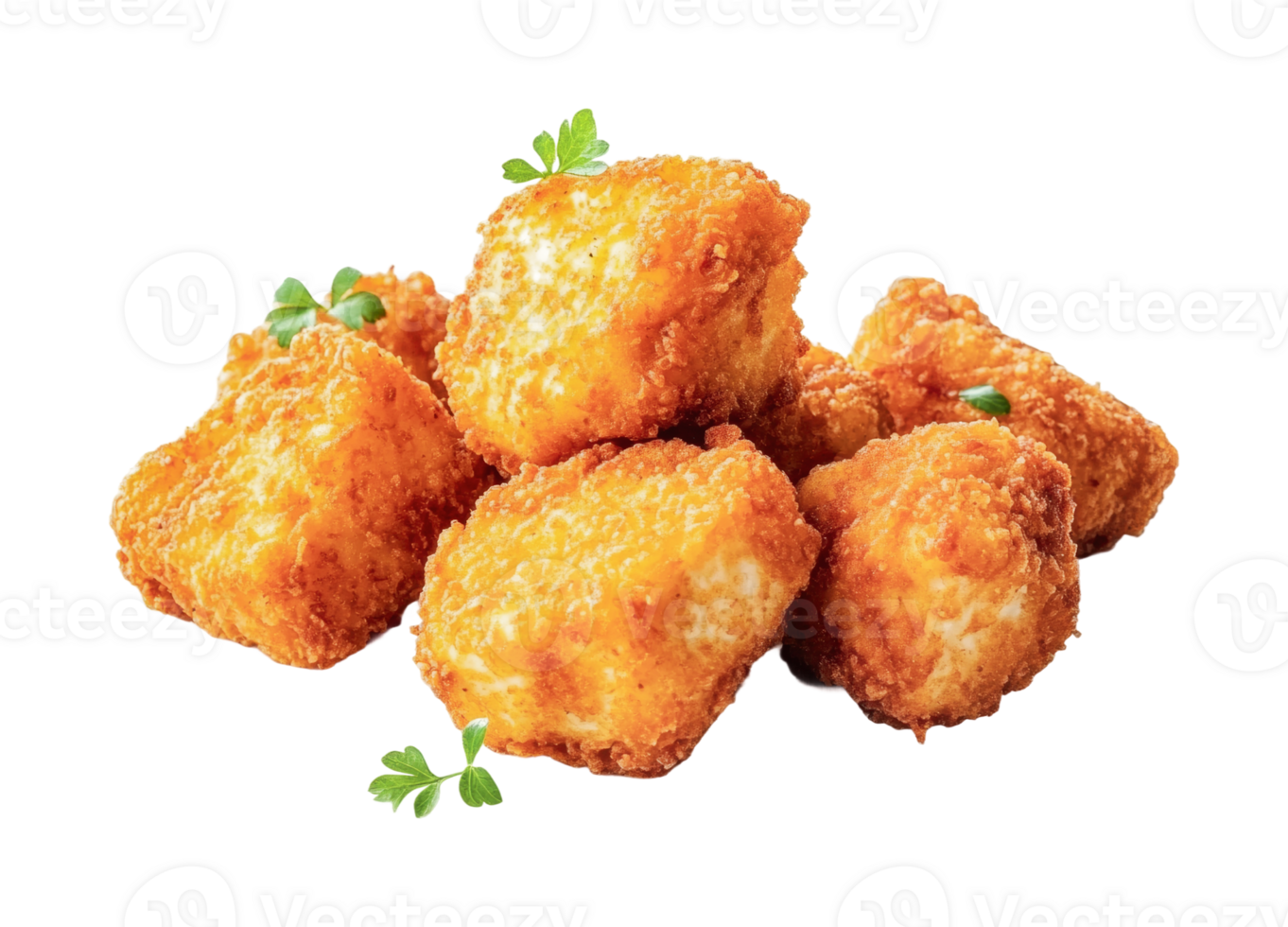 Crispy fried chicken nuggets with parsley on black background png