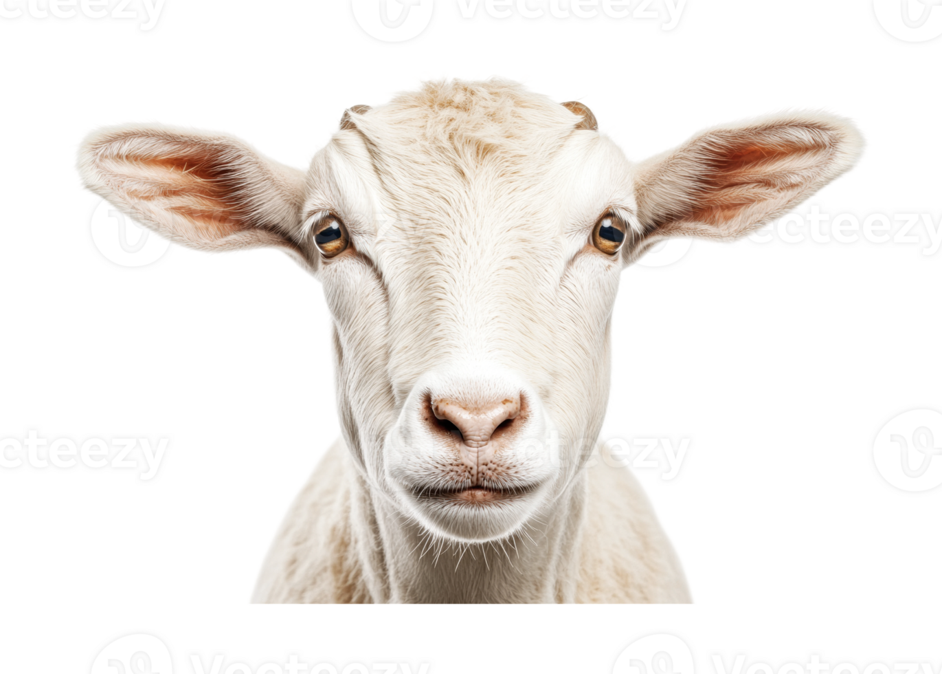 Close-up of a curious goat with large ears and soft fur png