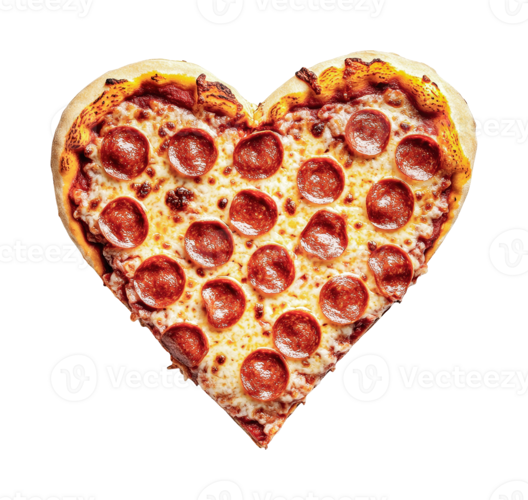 Heart-shaped pepperoni pizza on black background png