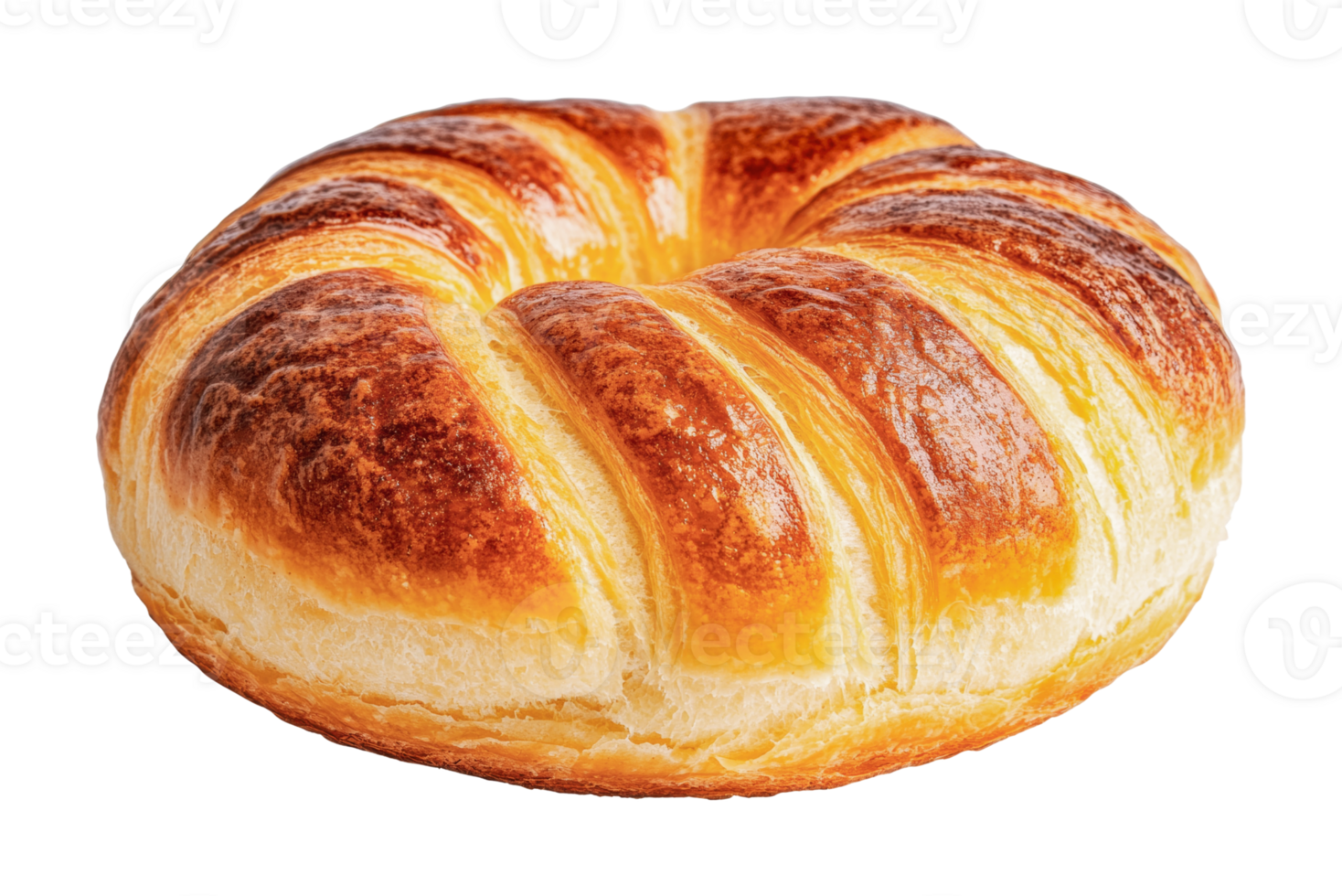 Golden flaky croissant ring with crispy, buttery layers png