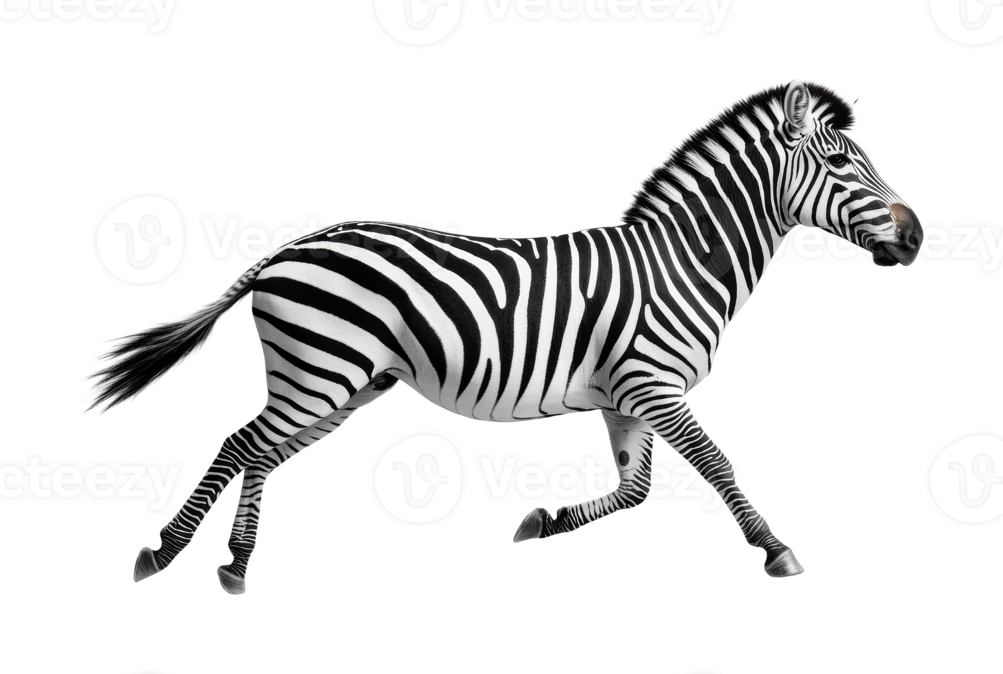Running zebra in motion with distinctive black and white stripes png