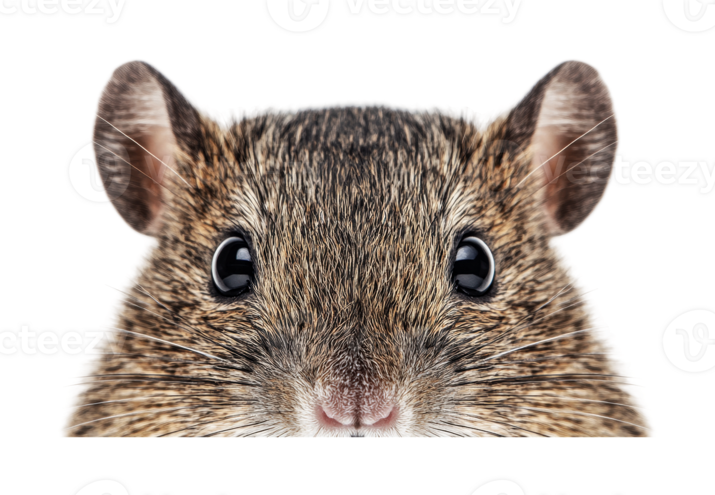 Close-up portrait of adorable brown mouse with whiskers and big eyes png
