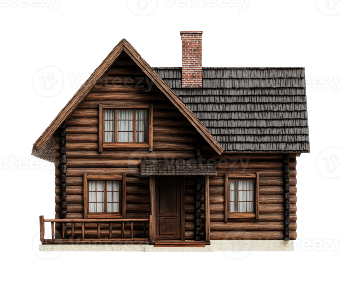 Cozy wooden cabin with rustic architecture and a-frame roof png