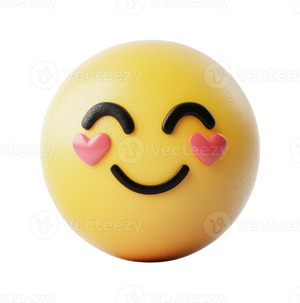 Yellow smiling emoji with heart-shaped eyes displaying happiness and affection png