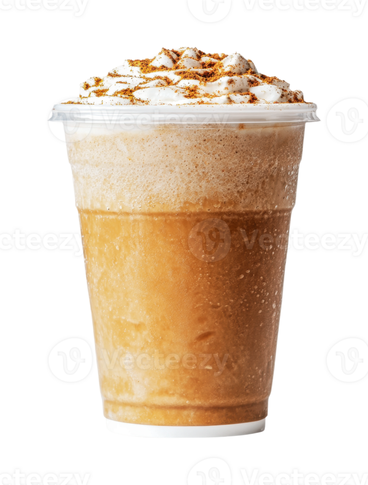 Chilled coffee drink with whipped cream and cinnamon topping png