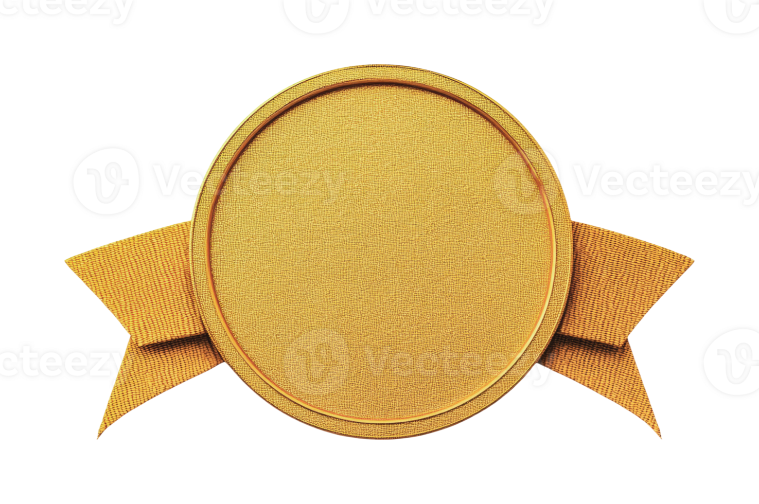 Golden circular badge with textured ribbon design emblem png