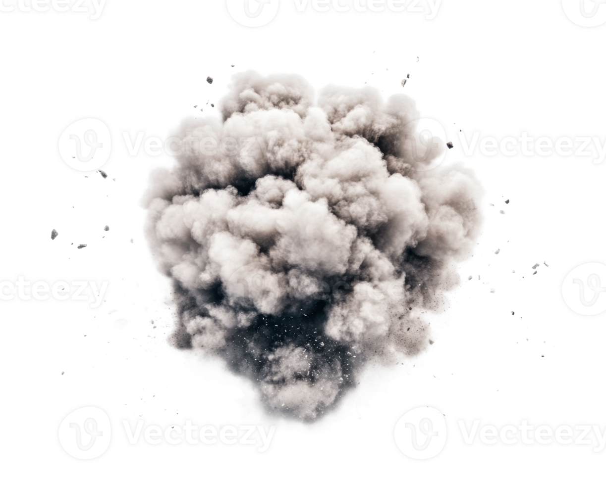 Dense smoke explosion cloud with dust particles isolated on white background png