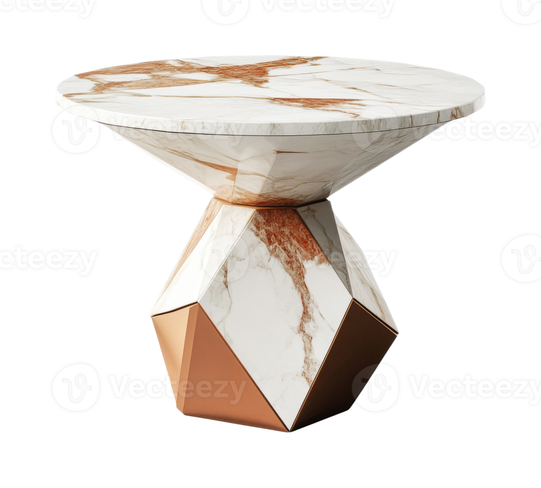 Modern geometric marble table with copper base design png