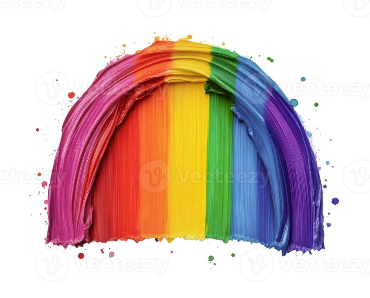 Vibrant rainbow paint strokes on black background with colorful splashes png