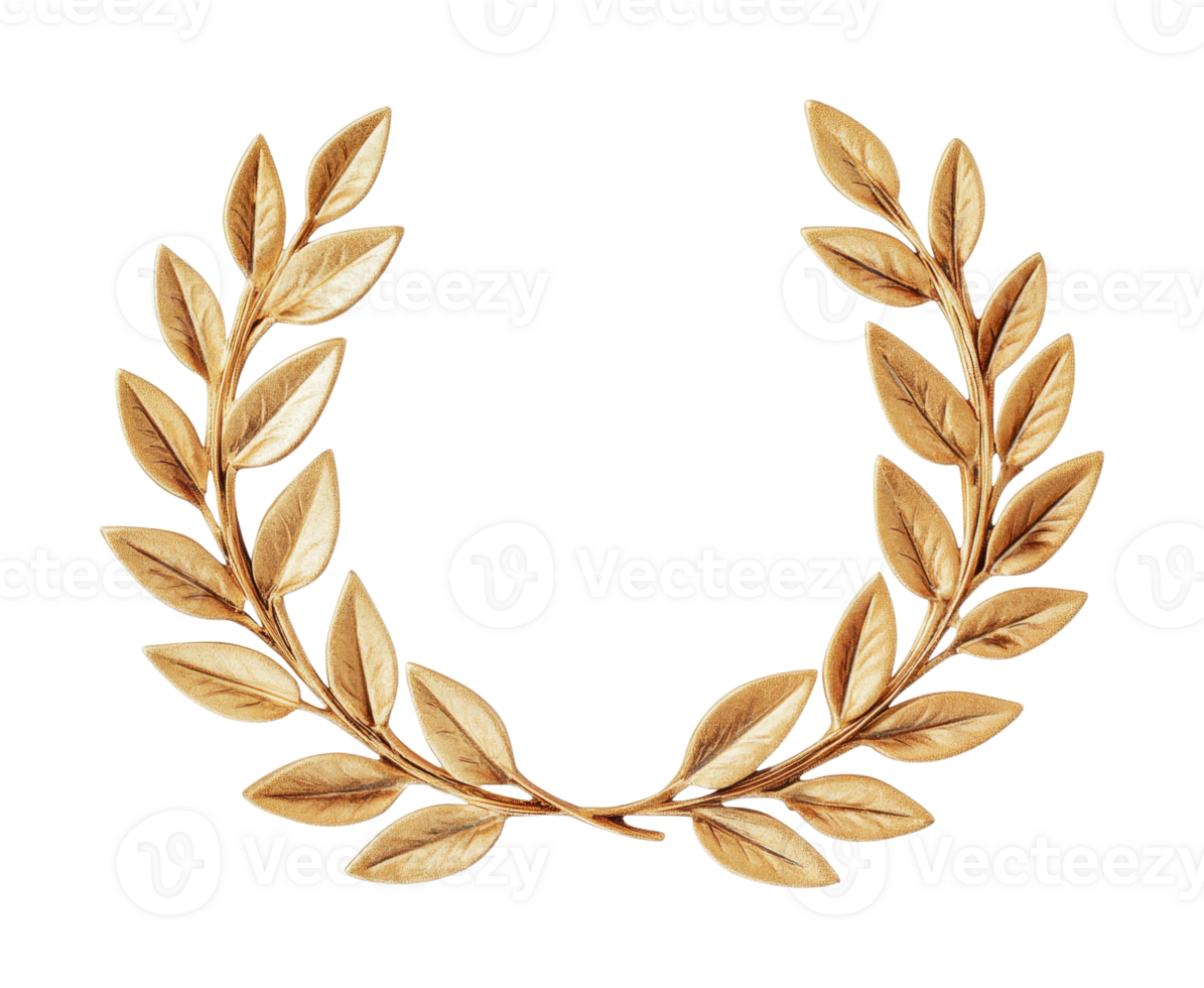 Golden laurel wreath with detailed leaves on black background png