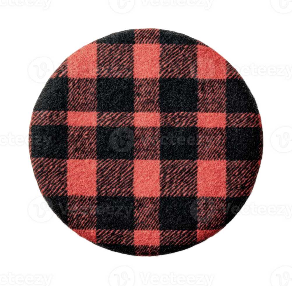 Red and black checkered circular pattern on woolen fabric png