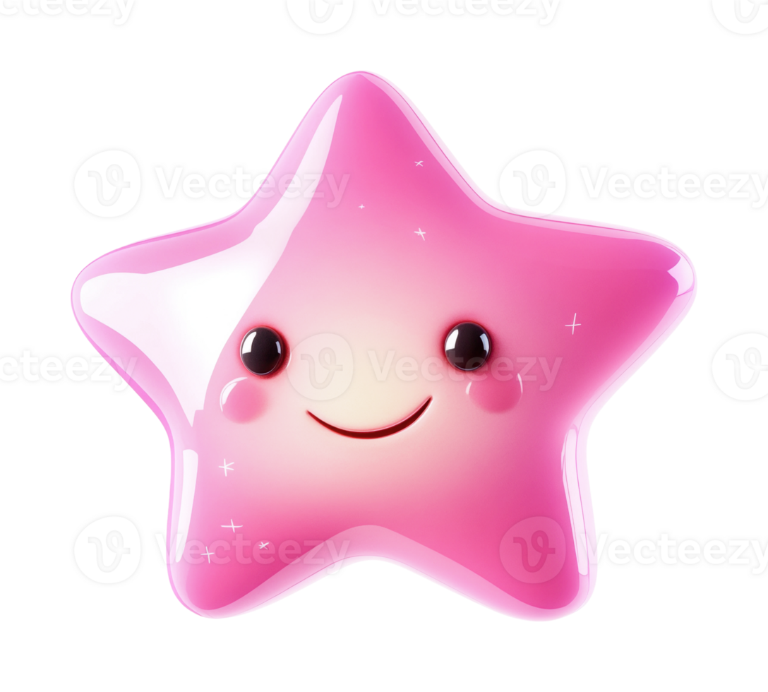 Cute pink star with smile and glossy finish png