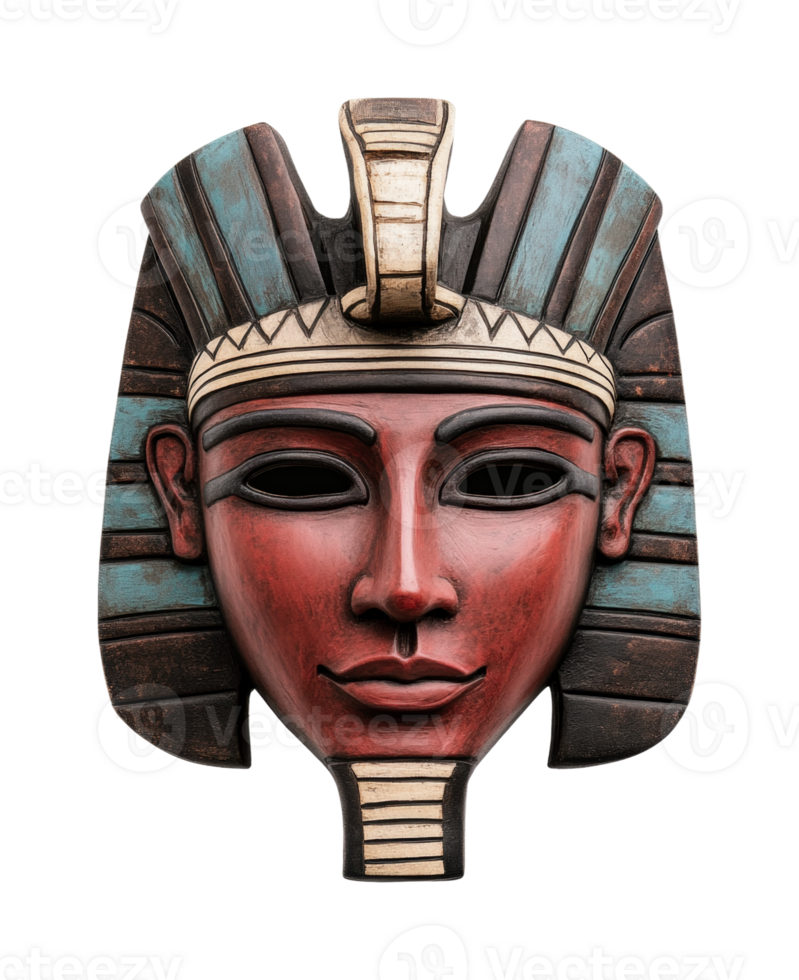 Ancient egyptian pharaoh mask with intricate colors and engravings png