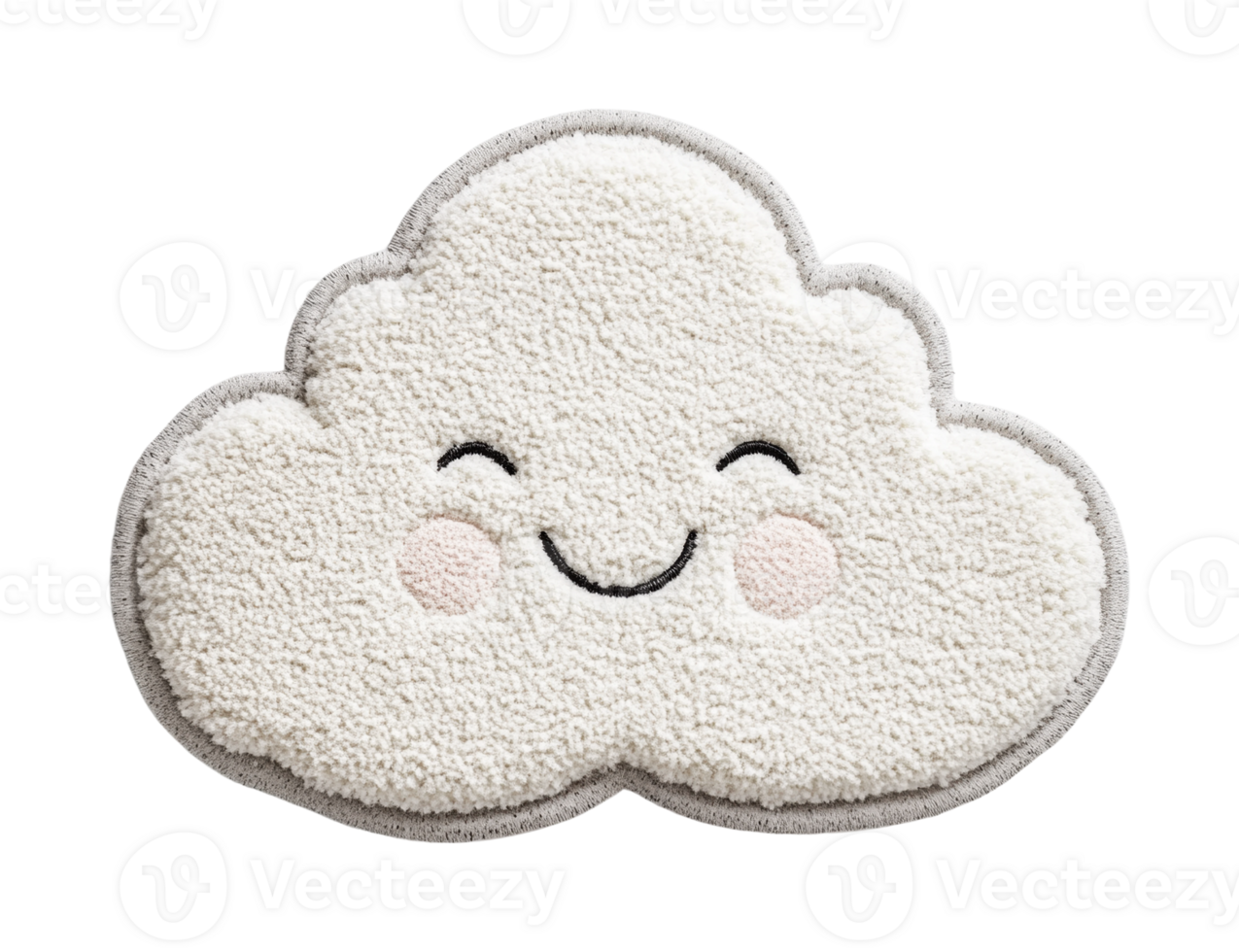Smiling cloud-shaped plush rug with embroidered happy face png