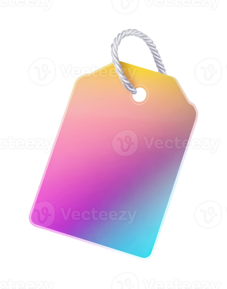 Colorful gradient price tag with twisted rope on black background png