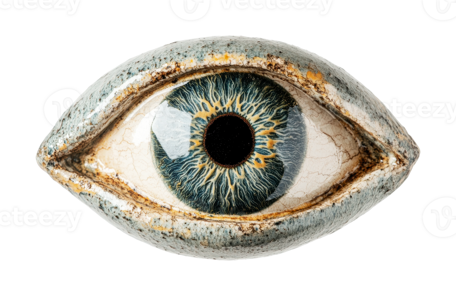 Realistic ceramic eye sculpture with detailed blue iris design png